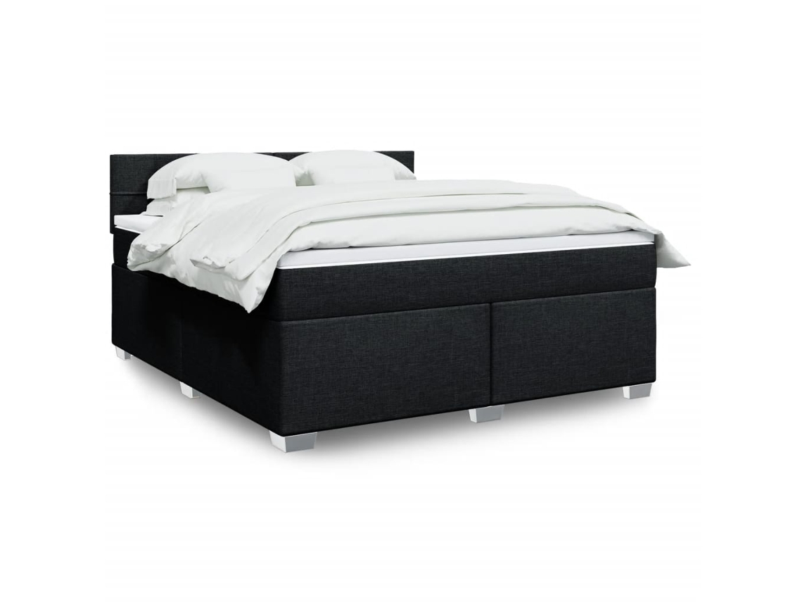 Cama Box Spring Con Colchón Tela Negro 180x200 Cm