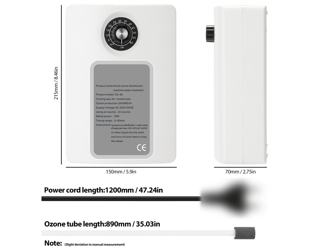 Generador Purificador De Ozono Portátil Kkmoon Tq-26, 2000 Mg/h, Multiusos Para Uso Doméstico.