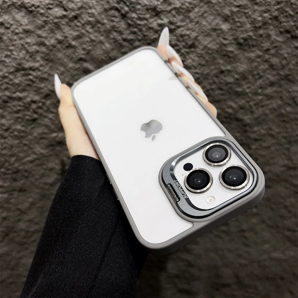 (iphone 16 Pro Max, Gris) Funda Para Iphone Con Protección De Cristal Transparente Para La Cámara.
