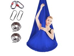 Hamaca de yoga de 400 x 280 cm con correa de extensión y cierre (azul real)