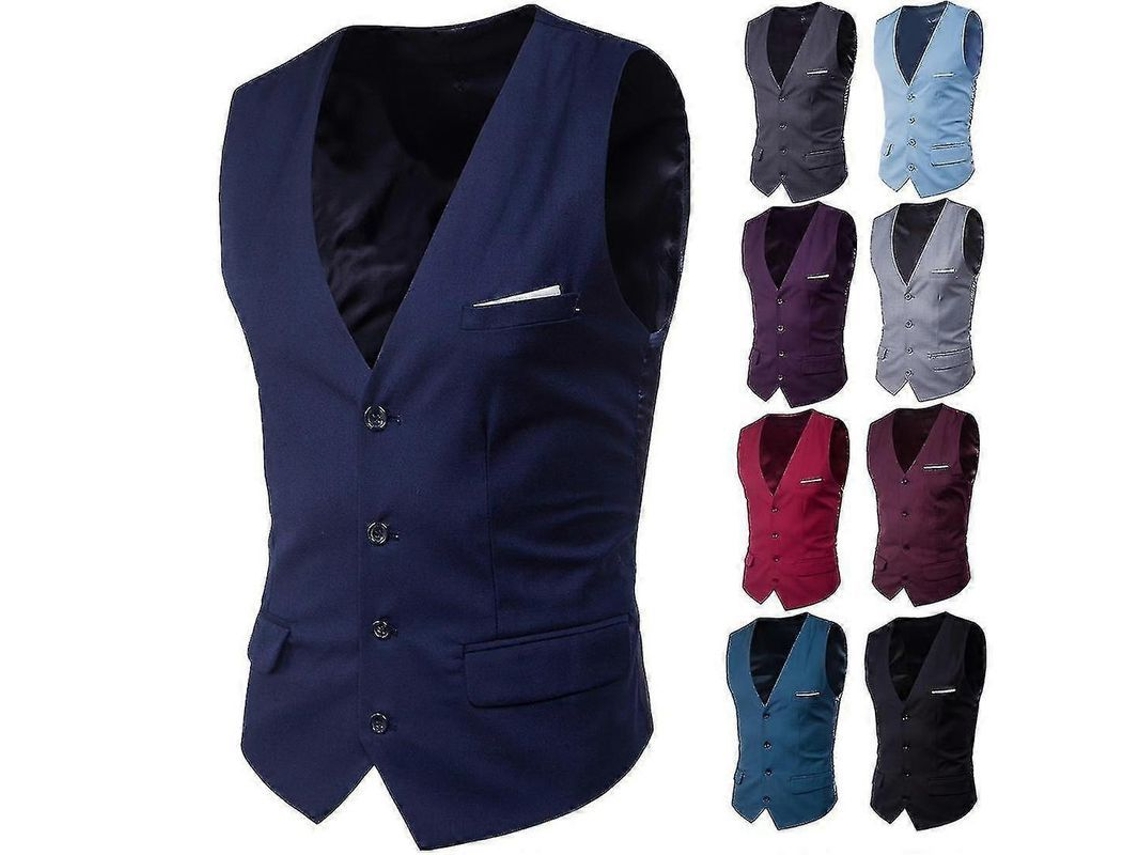 Fasst-chaleco De Traje Masculino Talla Grande Monocromático De Un Botón Para Negocios Primavera Otoño Poliéster