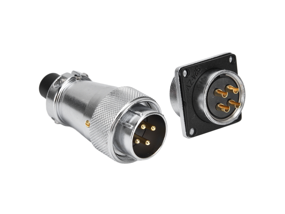 Conector de aviación Omni de 500 V, robusto e impermeable, con enchufe y clavija reforzados.