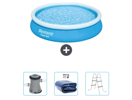 Piscina Hinchable Redonda Fast Set BESTWAY - 366 x 76 cm - Azul - Incluida Bomba - Vela solar - Escalera
