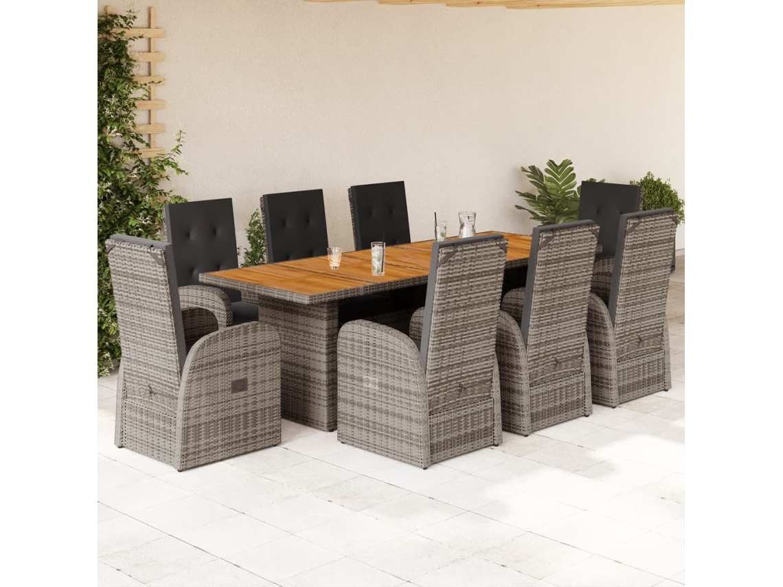 Conjunto de comedor de jardín DKD Home Decor de 9 piezas con cojines, ratán gris