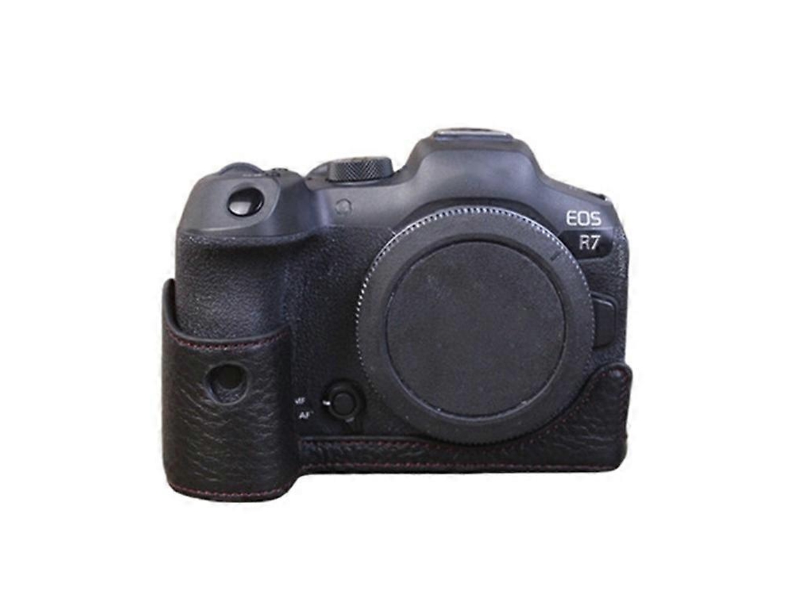 Funda protectora de cuero genuino para cámara Canon EOS R7 con ranura para batería y diseño de medio cuerpo Facpoet