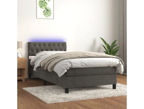 VIDAXL Colchón con somier/LED (Gris - Terciopelo - 90 x 190 cm)