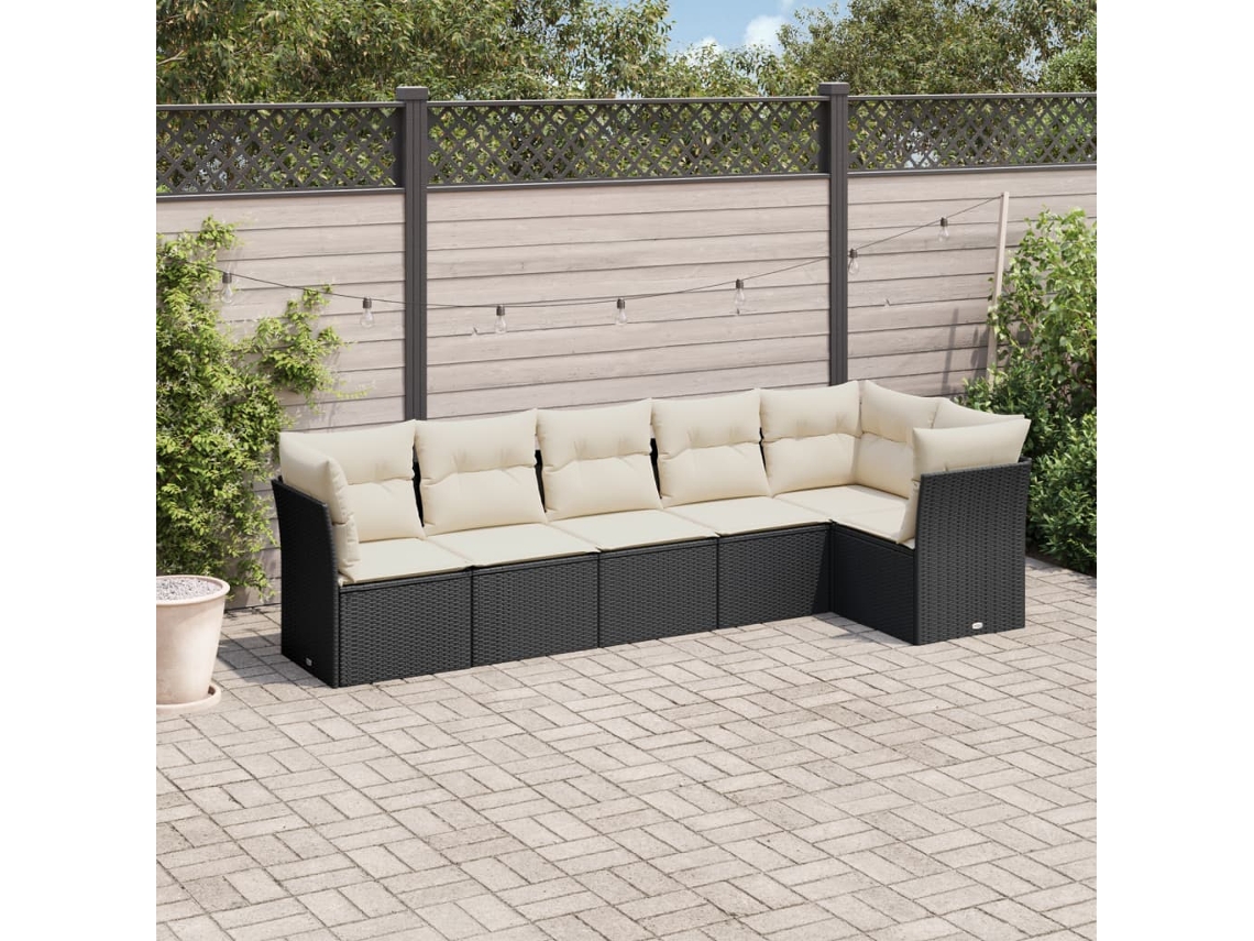 Conjunto de sofá de jardín de 6 piezas con cojines, mimbre sintético negro, DKD Home Decor