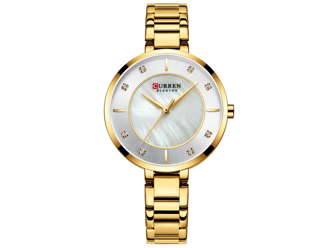 Reloj MDUG para mujer resistente al agua con esfera de nácar, pequeño y sencillo (dorado) | MDUG