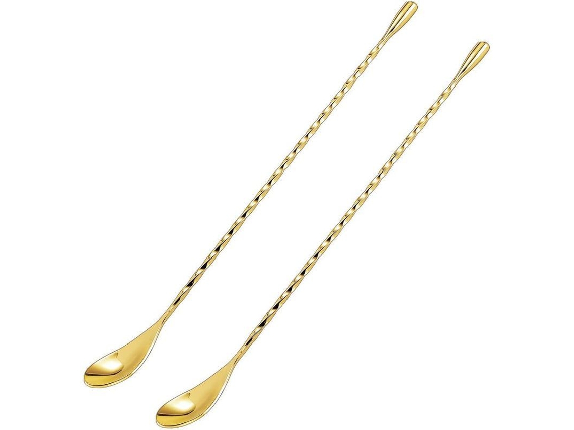 Cuchara mezcladora de acero inoxidable 304, modelo 2026, 2 piezas con diseño en espiral para cócteles, 30 cm, chapada en oro.