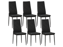 Juego de 6 sillas de comedor modernas con respaldo alto, de piel sintética negra.