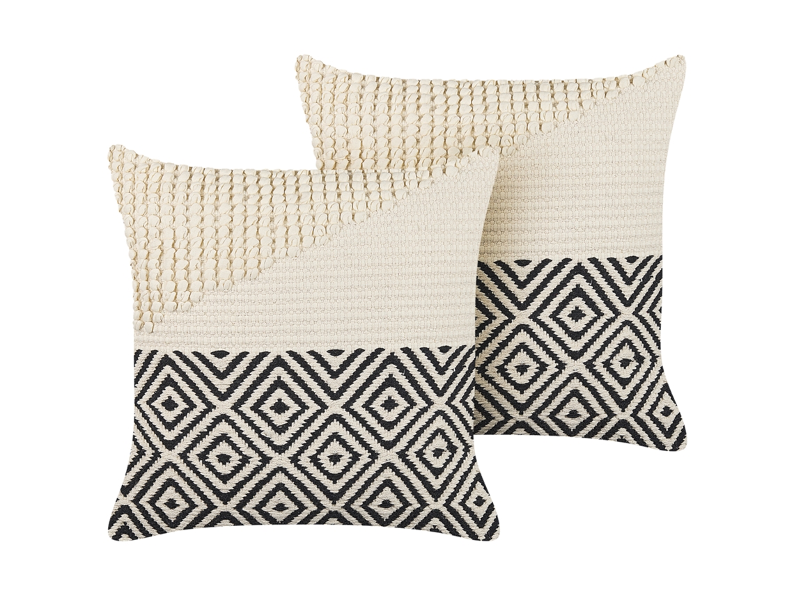 Conjunto De 2 Almofadas Decorativas Beliani Calanthe De Algodão Creme 45x45x14