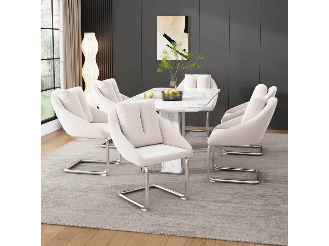 Juego de 6 sillas de terciopelo con estructura de metal beige