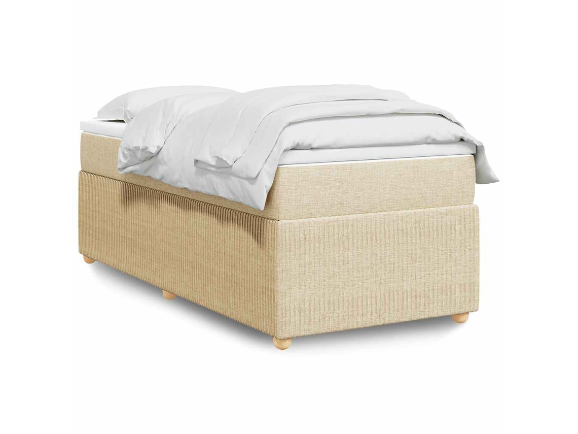 Cama Box Spring Con Colchón Tela Color Crema 90x200 Cm