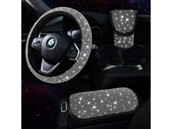 Conjunto De Accesorios Para Coche Red Bling Para Mujer Funda Volante Diamante 15 Pulgadas Consola Y Palanca Cambios