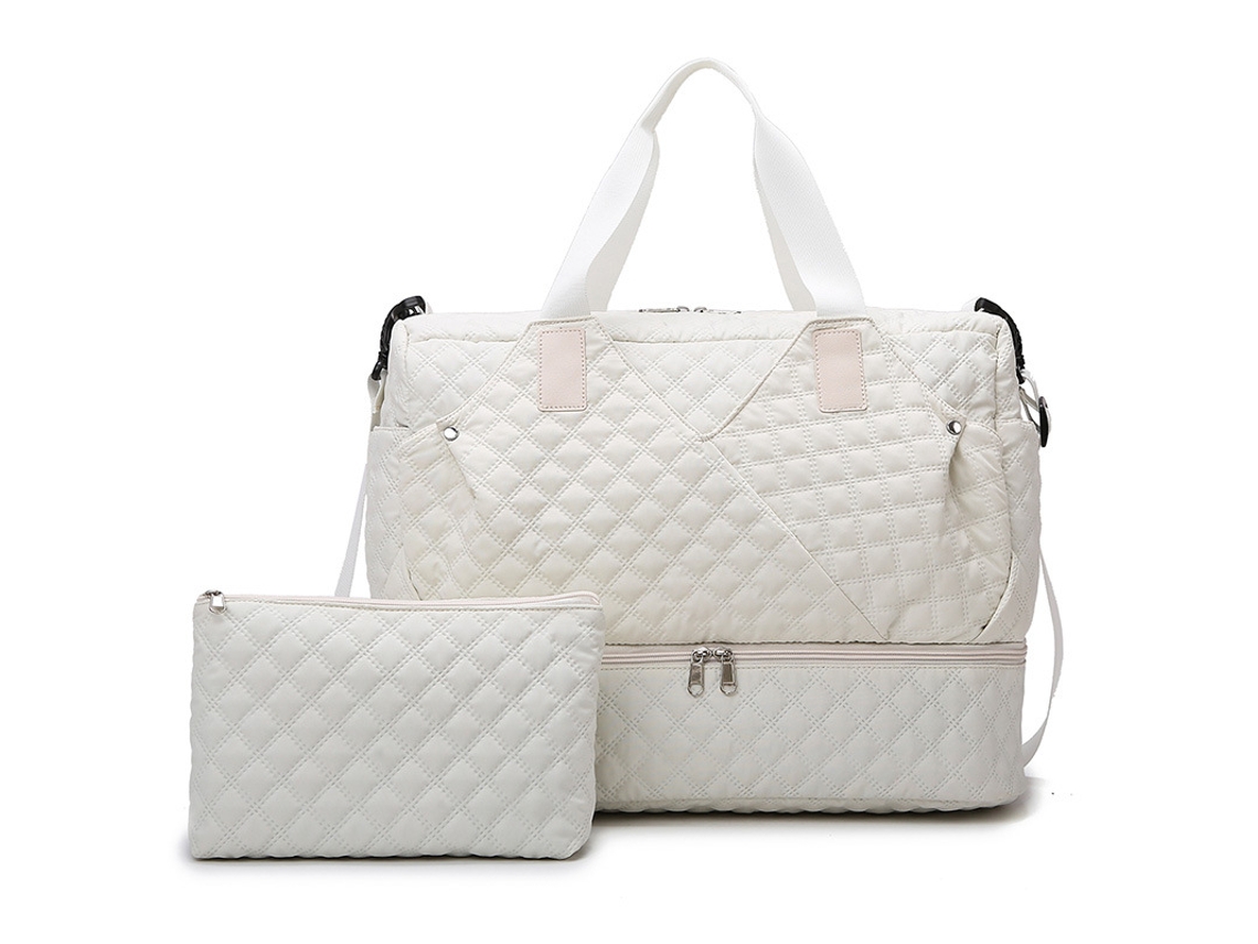Bolsa de viaje con compartimento para zapatos y neceser, ideal para madres, embarazadas y viajeros. Blanca. Hexinyigjly