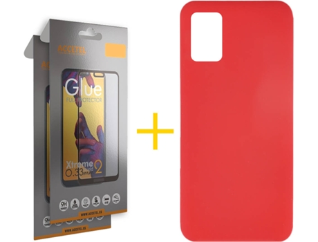 Funda y Protector de Vidrio Full 2 x Samsung Galaxy A31 ACCETEL Silicona Líquida Rojo