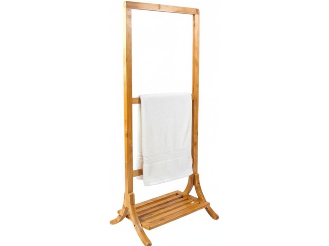 Toallero De Pie Con 3 Barras, Balda De Bambú, 104 X 40 X 28.5 Cm, Madera Elegante Para Baño, Color Natural, 100% Bambú