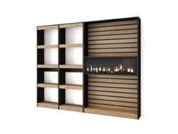 Librería estantería 230x186x25cm Salón Comedor Oficina Chimenea eléctrica Roble y negro