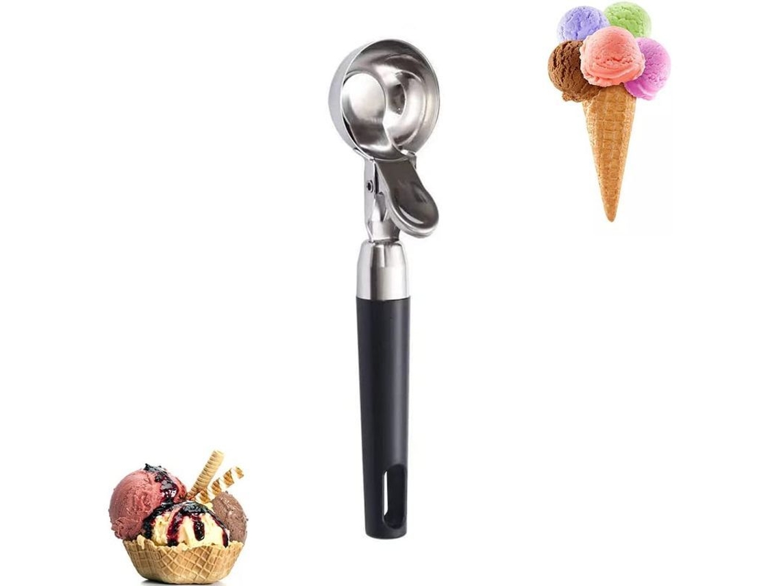 Cuchara Para Helado De Acero Inoxidable 304 Con Gatillo, Resistente Y Duradera, Color Negro.