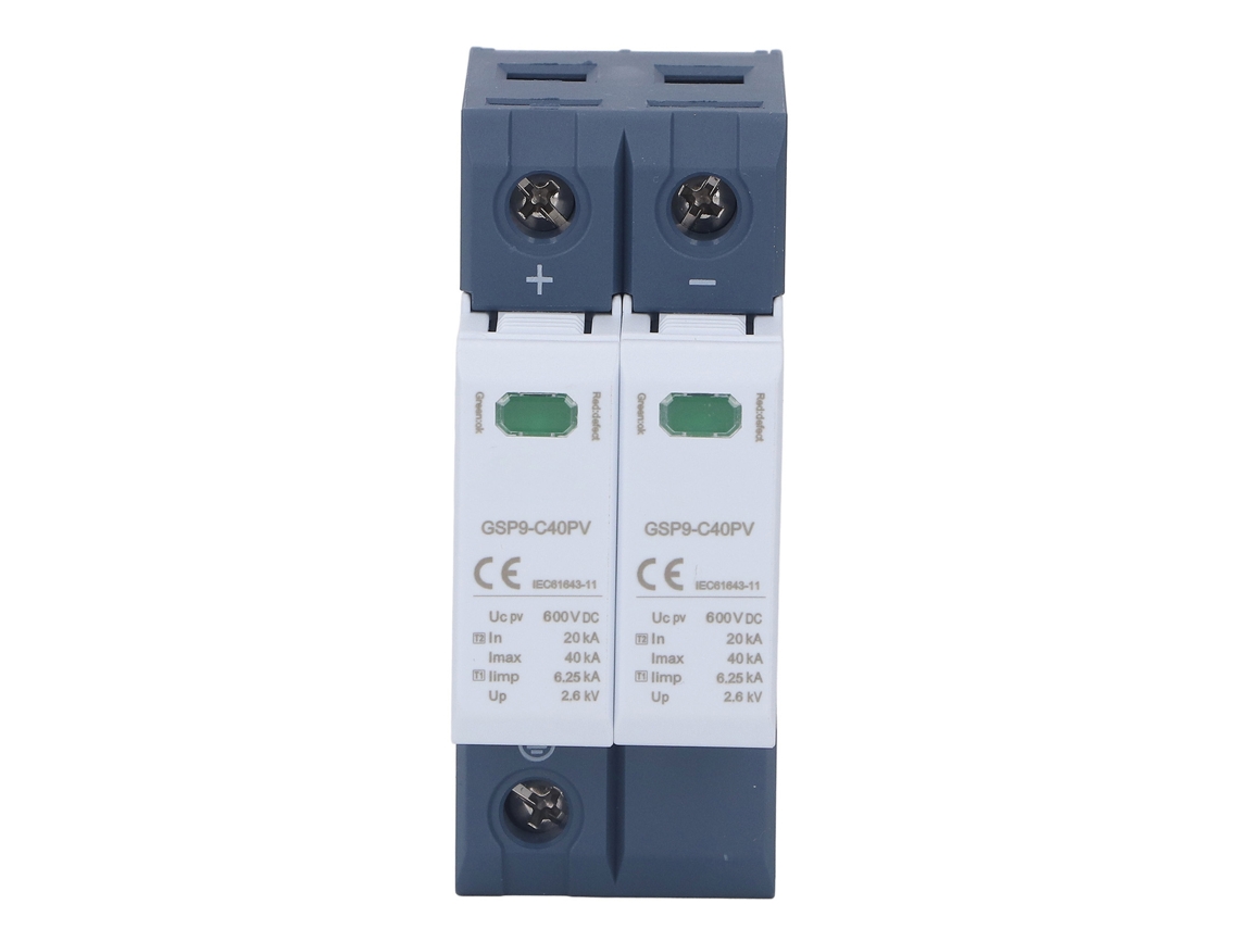Protector Contra Sobretensiones Fotovoltaicas De 600 V Cc, 2 Polos, 40 Ka, Para Montaje En Riel Din.