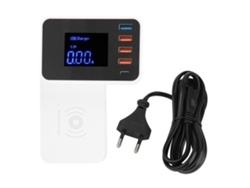 Estación De Carga Inalámbrica Rápida Smart Led Usb De 5 Puertos Con Qc3.0 Y Enchufe Eu
