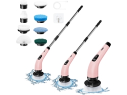 Cepillo de limpieza eléctrico con pantalla LED, 8 cabezales reemplazables para limpiar bañeras y ventanas (rosa) Gertiz