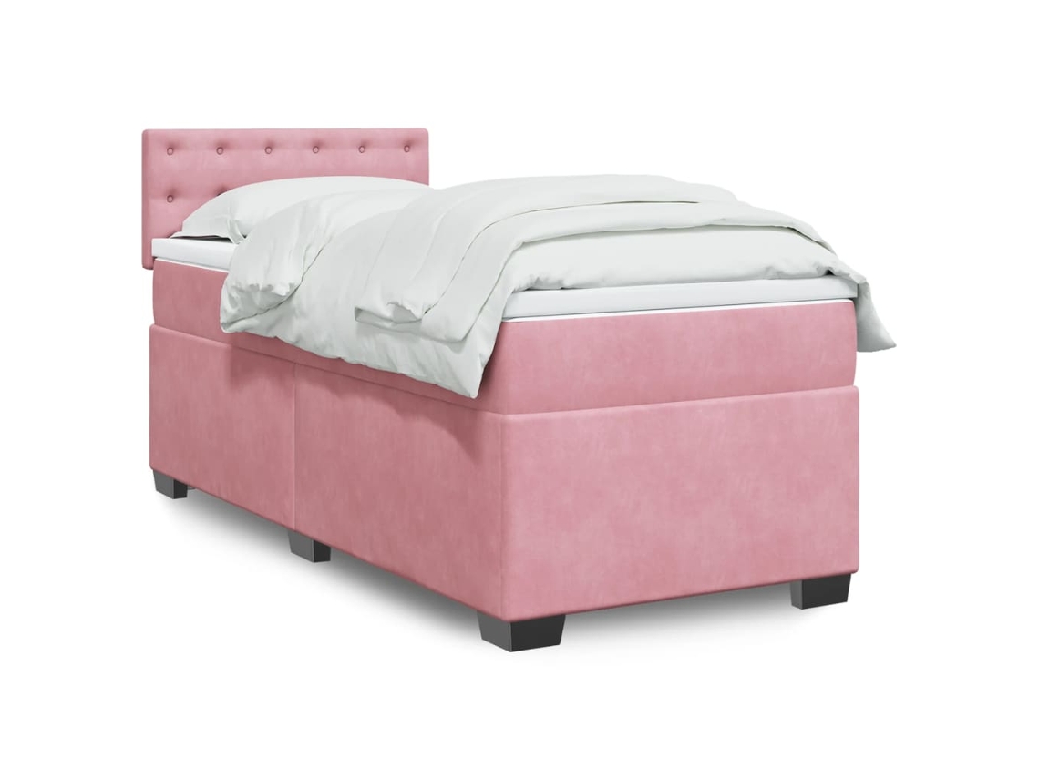 Cama Box Spring Con Colchón Terciopelo Rosa 100x200 Cm
