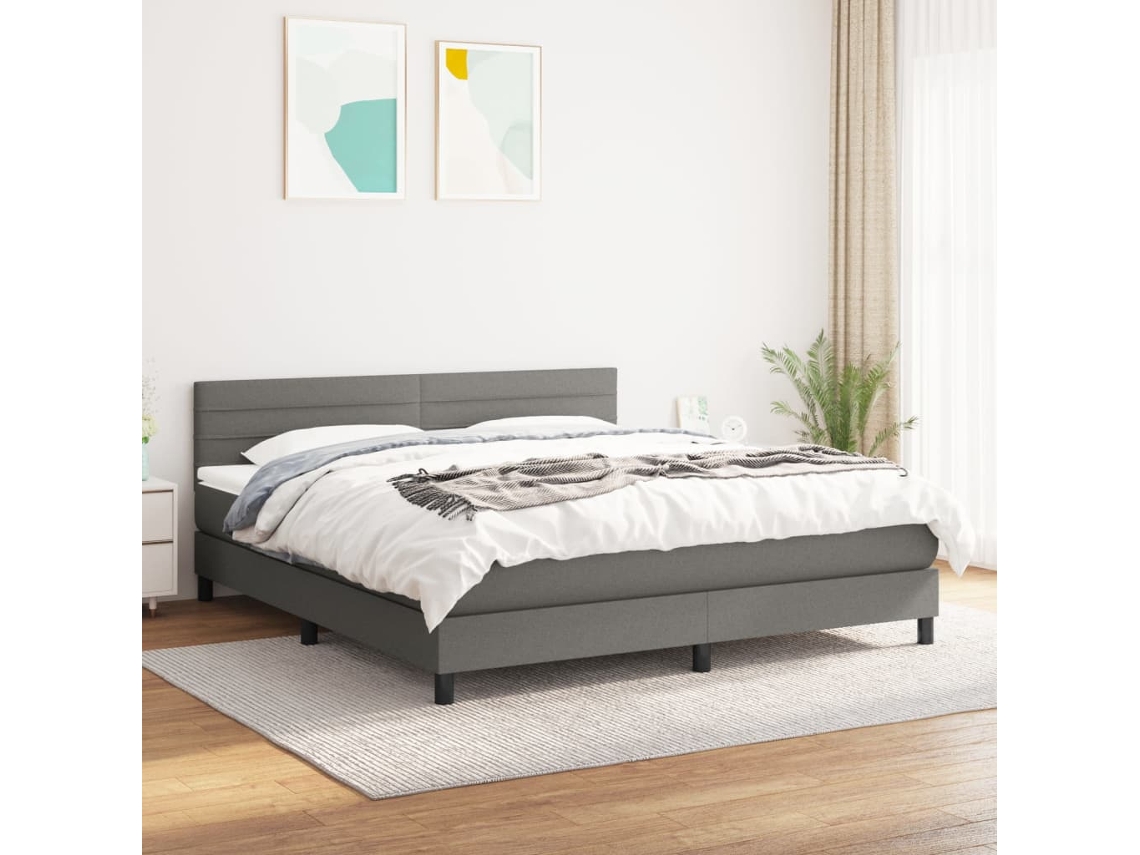 Cama Box Spring Con Colchón Tela Gris Oscuro 180x200 Cm