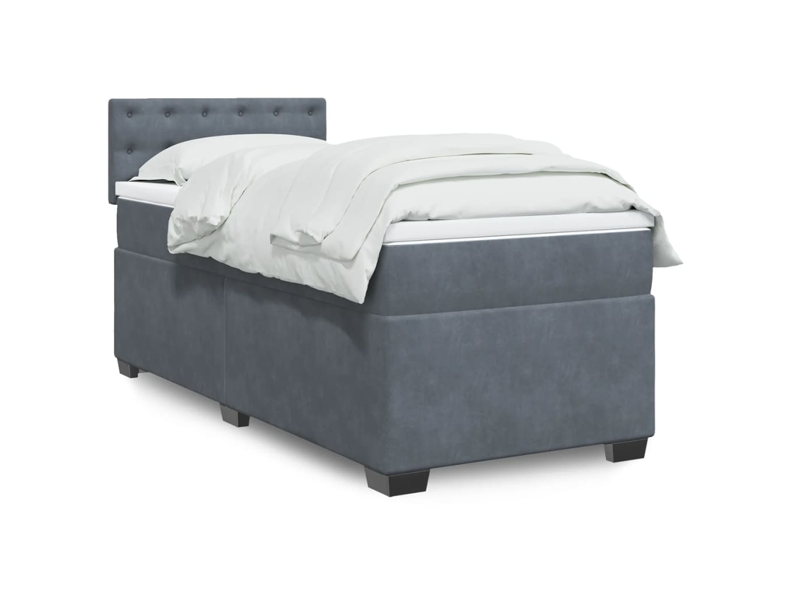 Cama Box Spring Con Colchón Terciopelo Gris Oscuro 90x200 Cm