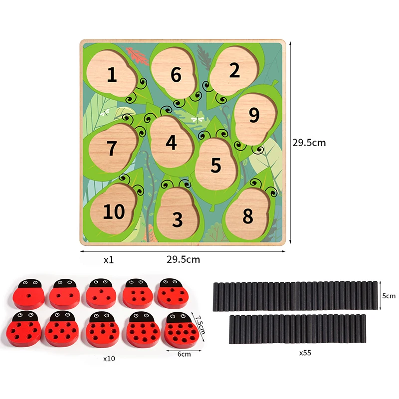 Juego De Madera Ladybug Count Stick, Juguete Matemático Montessori Para Niños Pequeños Para Aprender Número De Emparedamiento
