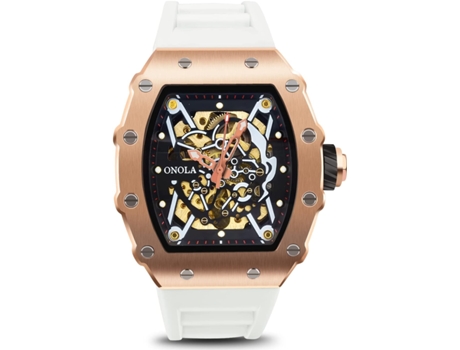 VEANXIN Reloj deportivo para hombre con correa de silicona resistente al agua-Oro rosa blanco