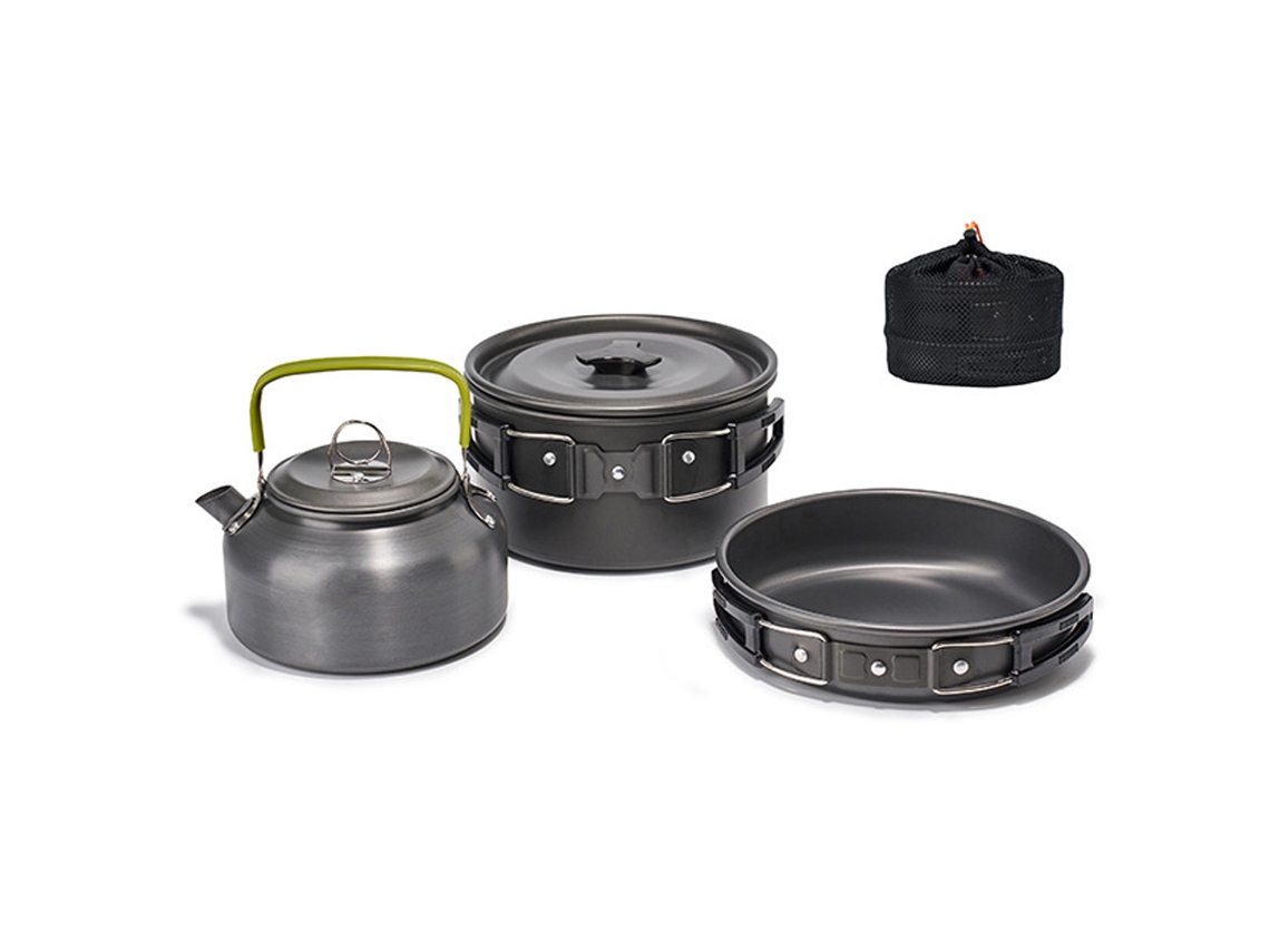 Juego De Utensilios De Cocina Portátiles Para Acampar Y Hacer Senderismo, Kit De Cocina Para Exteriores Alumina Con Olla Y Sartén.