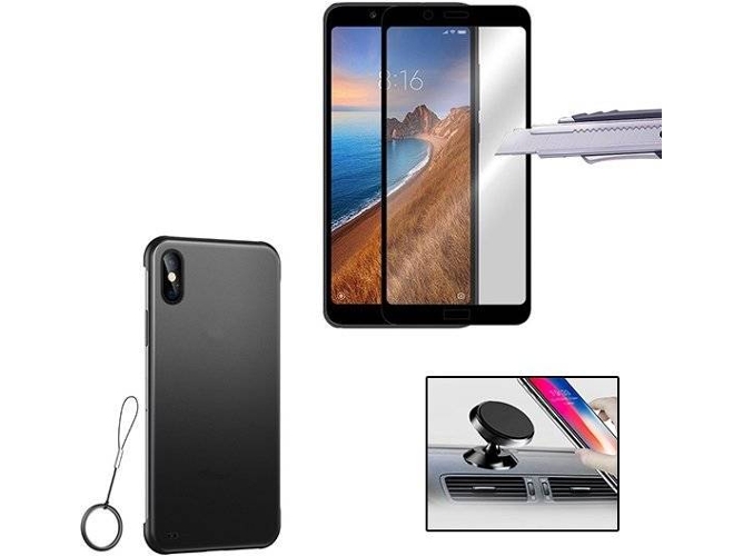 Kit Carcasa, Protector de Cristal Templado 5D y Soporte Magnético Auto Xiaomi Redmi 7A PHONOCARE Naked Transparente