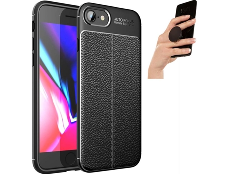 Carcasa + Popsocket iPhone SE 2020 Rugged Leather Negro