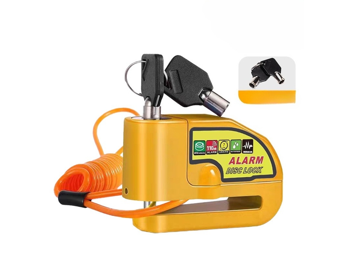 Candado de disco para motocicleta, alarma de 110 dB, cable de seguridad de 1,5 m, amarillo | HEXINYIGJLY | HEXINYIGJLY