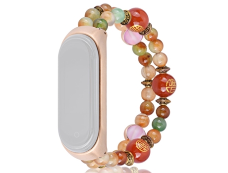 Correa metal + ágata piedra de colores decoración de cuentas de dos hileras para Xiaomi Mi Band 5/6 - fu chino