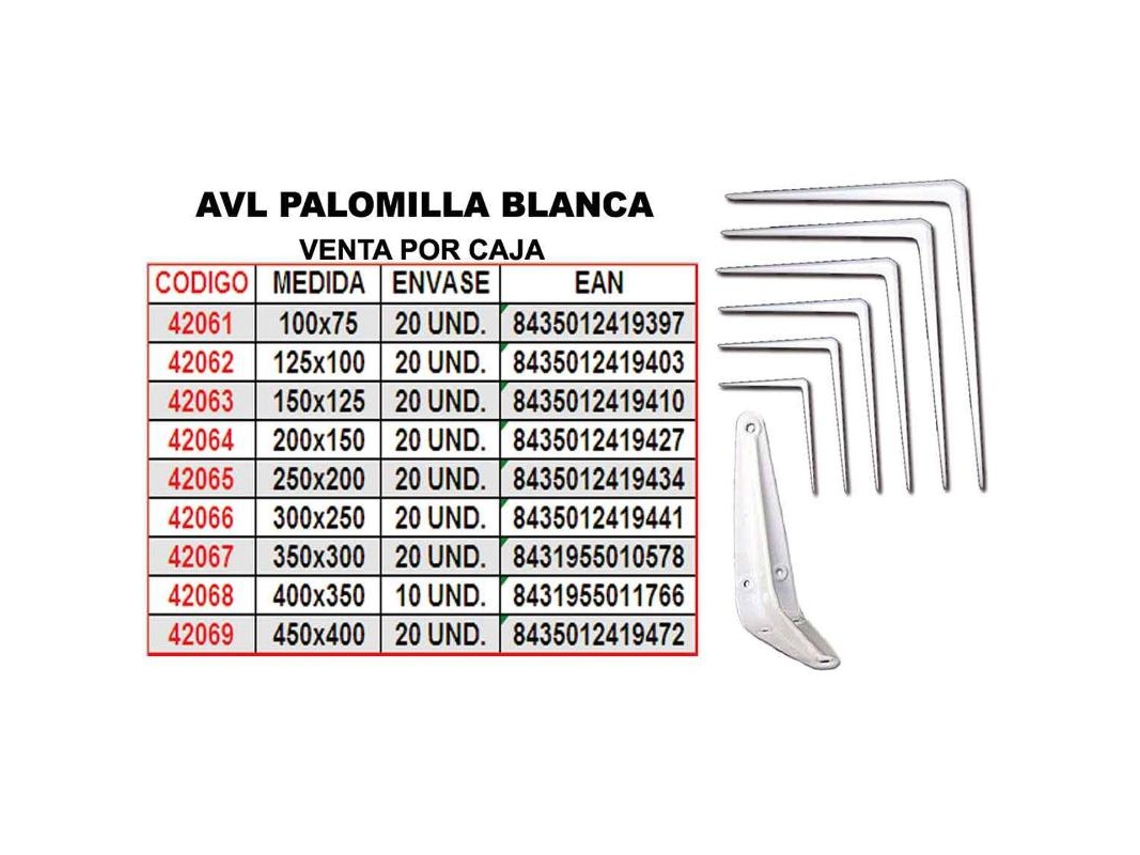 Avl palomilla blanca 250x200        1943-4 (caja 24 unidades)