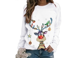 Jersey Navideño Para Mujer Con Estampado Temático, Manga Larga, Cómodo, De Alta Calidad, Talla 3xl, Blanco.