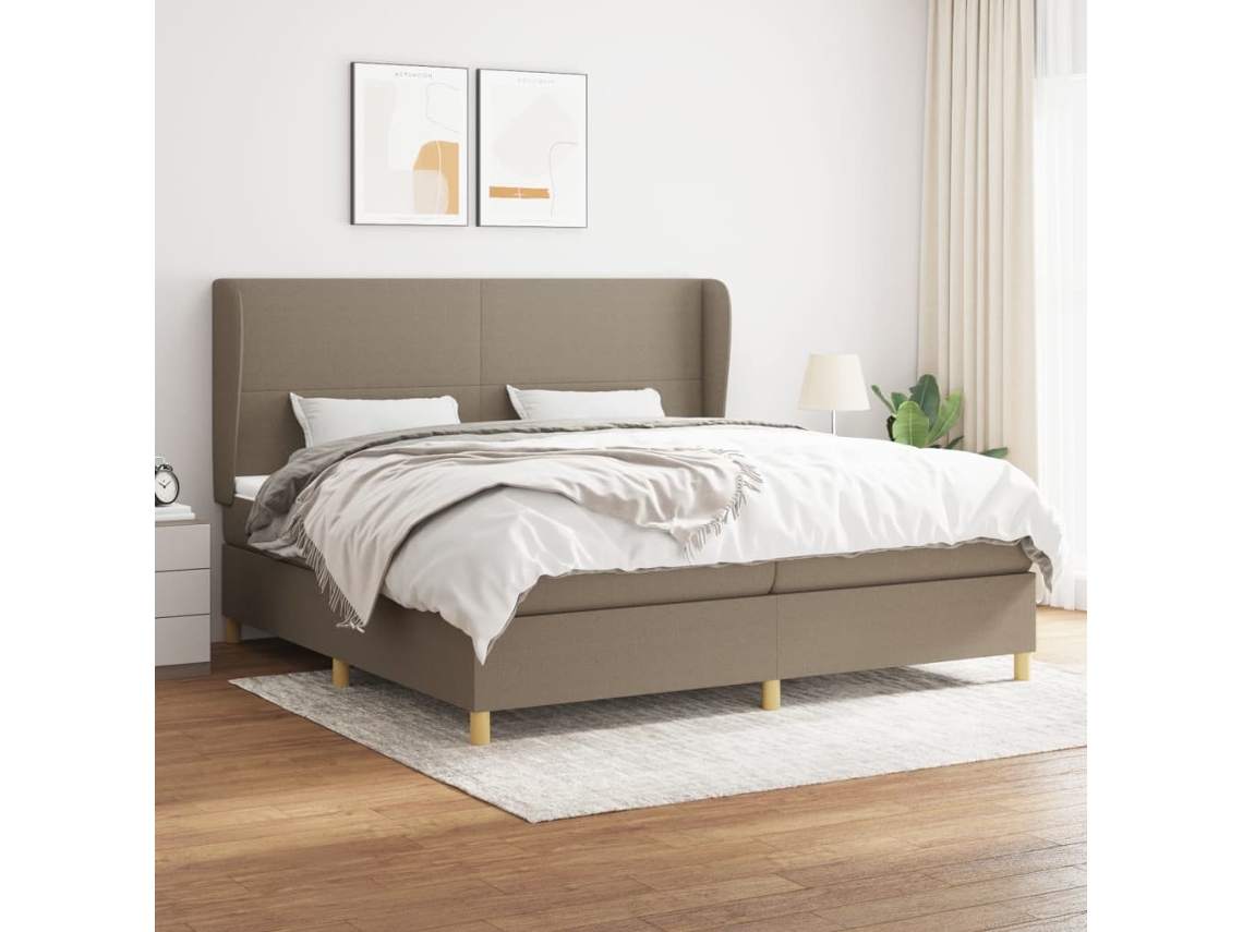 Cama Box Spring Con Colchón Tela Gris Taupe 200x200 Cm