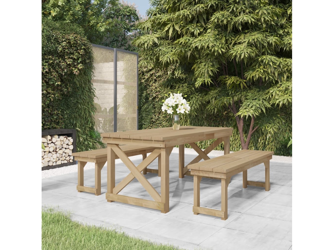 Pcs Conjunto De Jantar Para Jardim Pinho Impregnado Maciço Dkd Home Decor