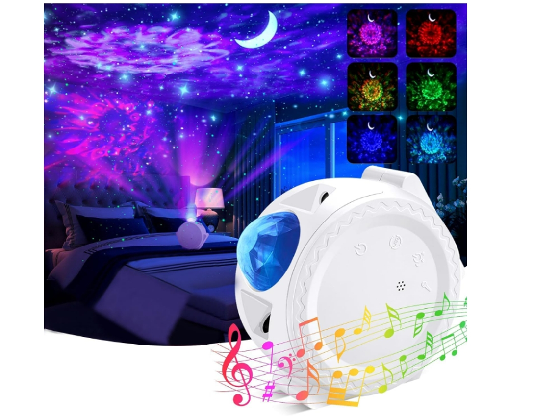Luz nocturna 3 en 1 para niños con control táctil y control de voz, con máscaras de luna/estrella/agua para niños adultos dormitorio/decoración de habitación/fiesta/regalo (blanco)