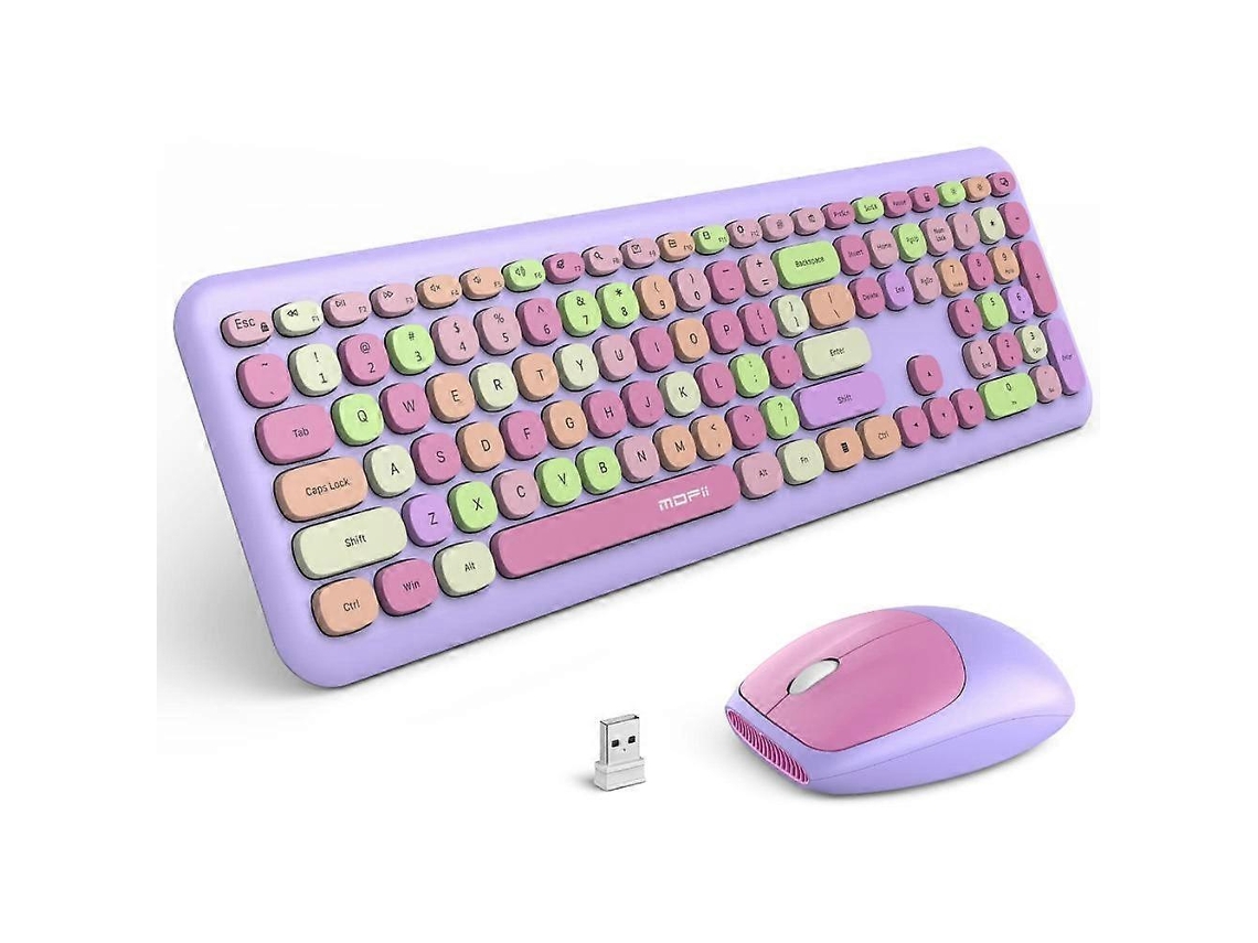 Juego de teclado y ratón Bluetooth morados, diseño retro, teclados inalámbricos portátiles y teclados numéricos. Everley891