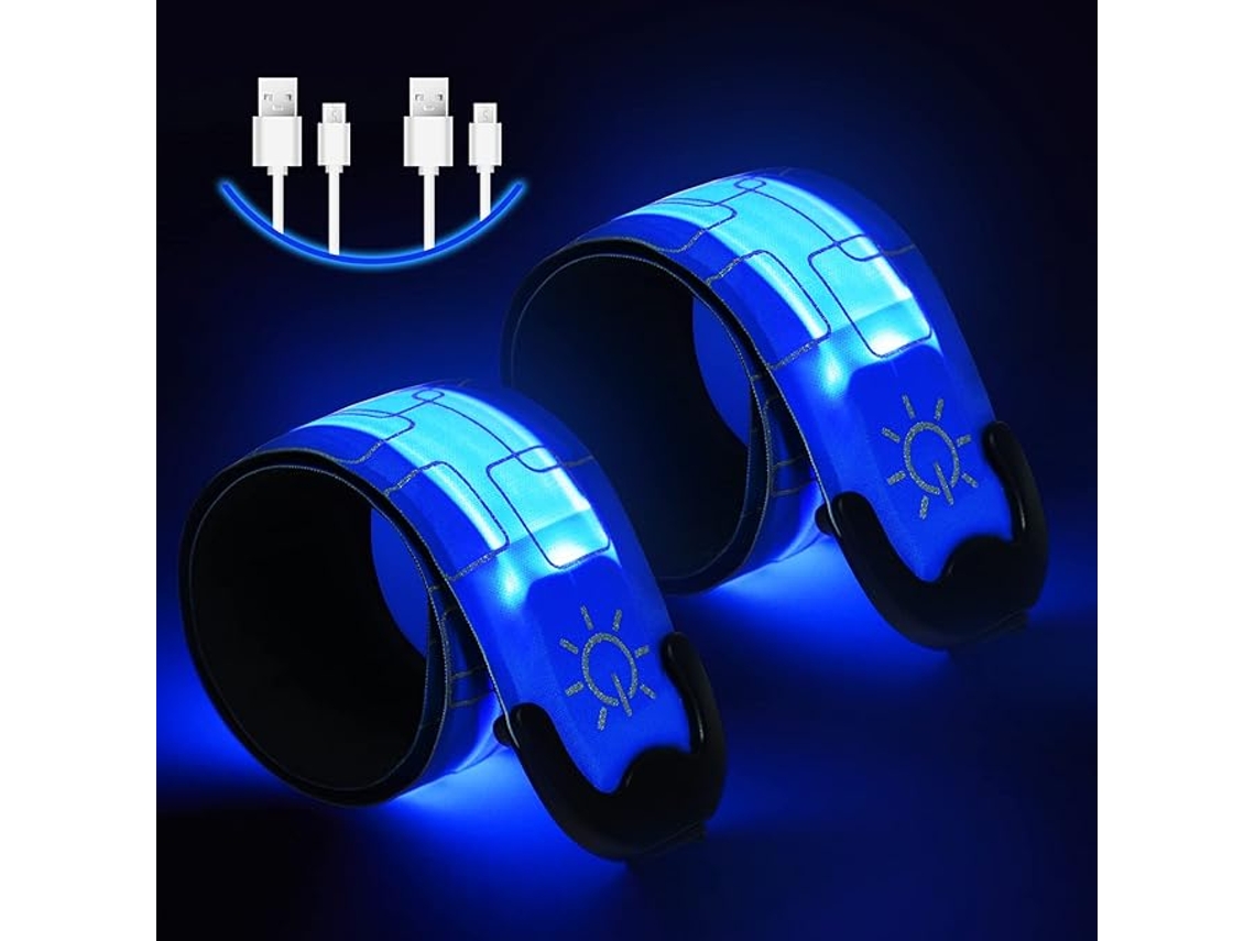 Pulsera Con Luz Led - Paquete De 2 - Recargable Por Usb - Tres Modos De Luz - Ajustable - Pulsera Deportiva Que Brilla En La Oscuridad - Azul