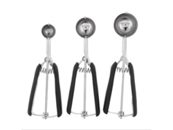 Juego de 3 cucharas de acero inoxidable para helado y galletas, también aptas para servir sandía, en color negro. Mdug