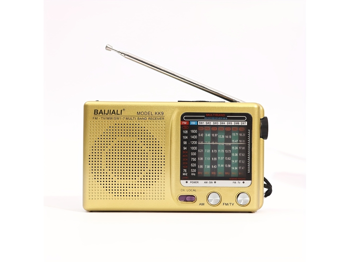 Radio portátil AM FM SW1 7, con altavoz, entrada para auriculares, funciona con 2 pilas AA, color dorado