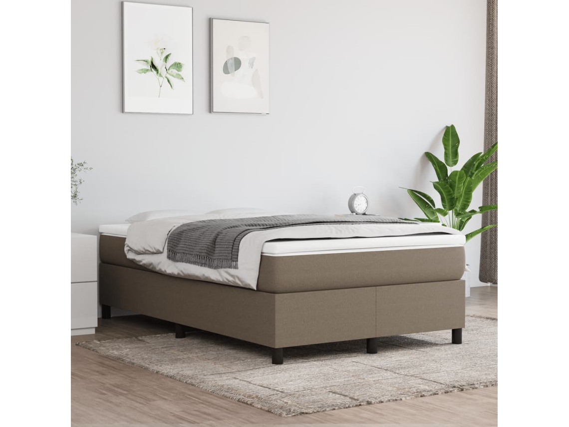 Cama Box Spring Con Colchón Tela Gris Taupe 120x200 Cm