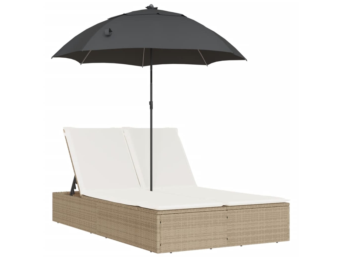 Tumbona doble con cojines y sombrilla de mimbre beige EXCLUSIVA MAISON