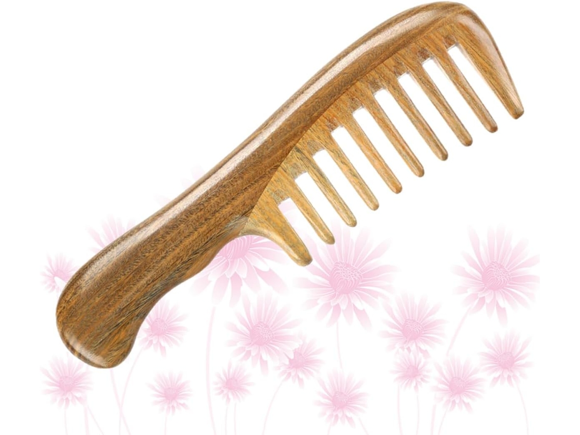 Peigne De Massage Naturel En Bois De Santal Kaki, À Dents Larges Y Denses Para Démêlage Y Relax...