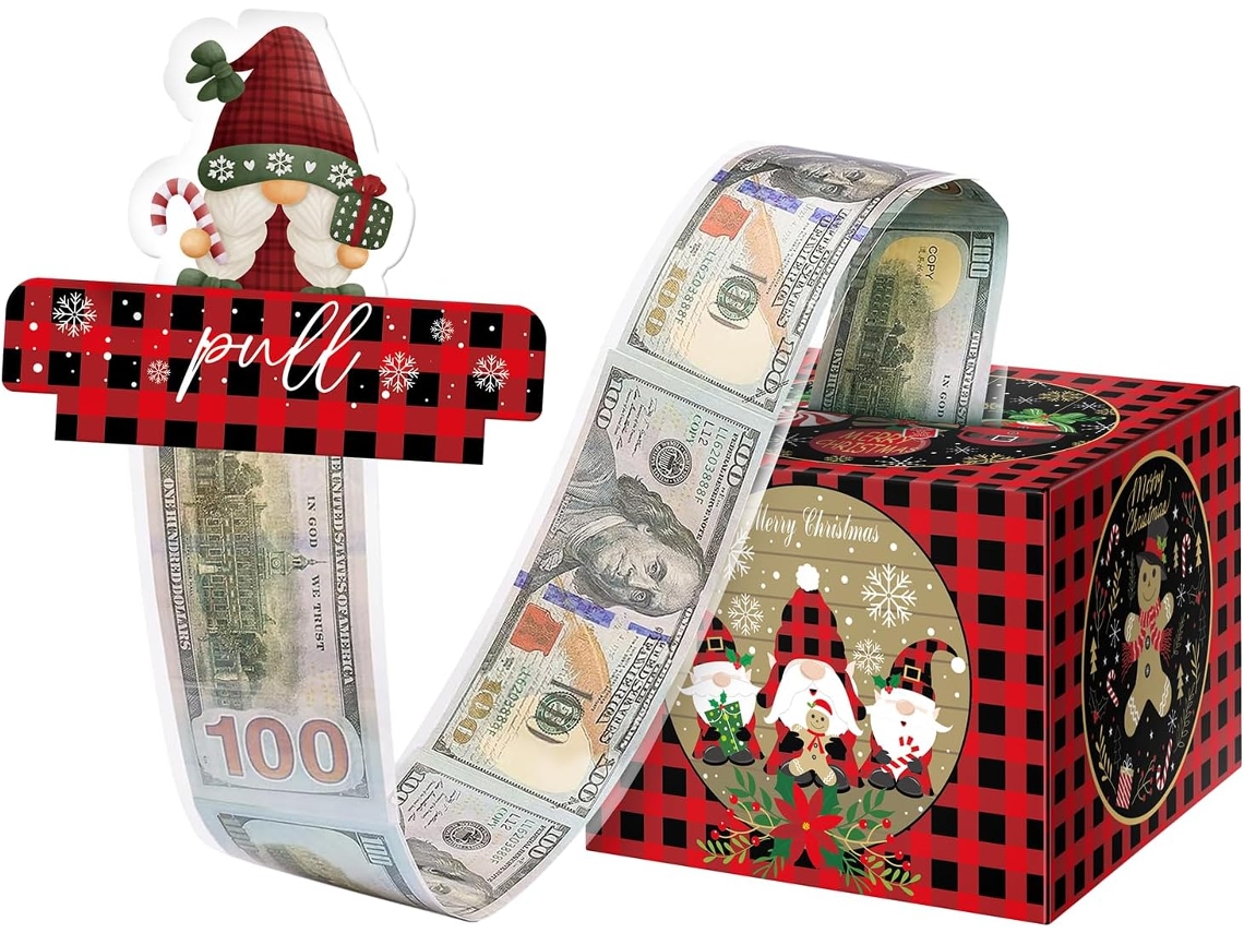 Caja de regalo navideña roja y negra para dinero, organizador de dinero DIY con 50 bolsas transparentes Aeuzwr