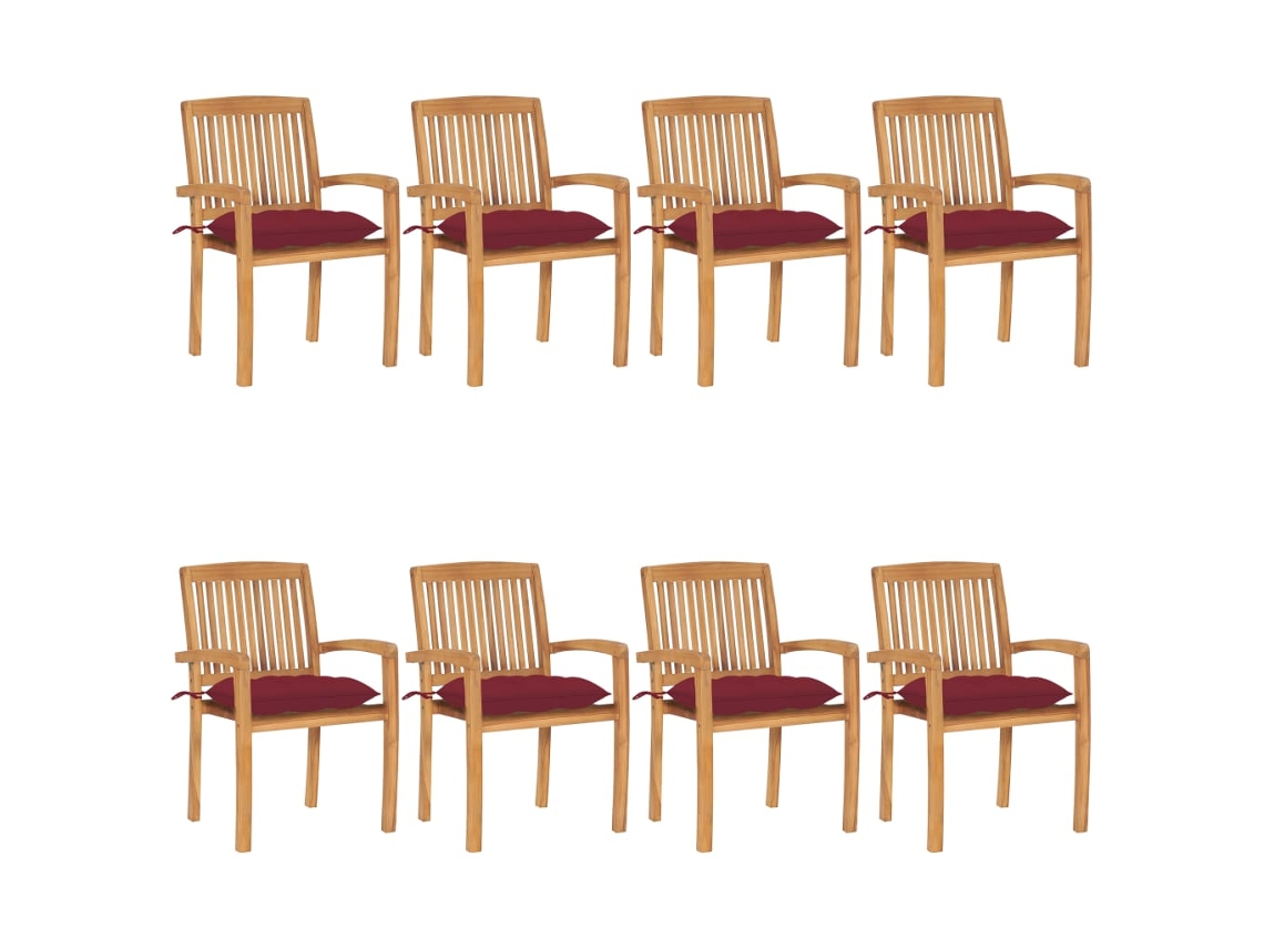Sillas de jardín apilables DKD Home Decor de 8 piezas con cojines de teca maciza